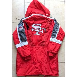 San Francisco 49ers 90s BOOT puffer Trench jacket L XL red black NFL vintage
